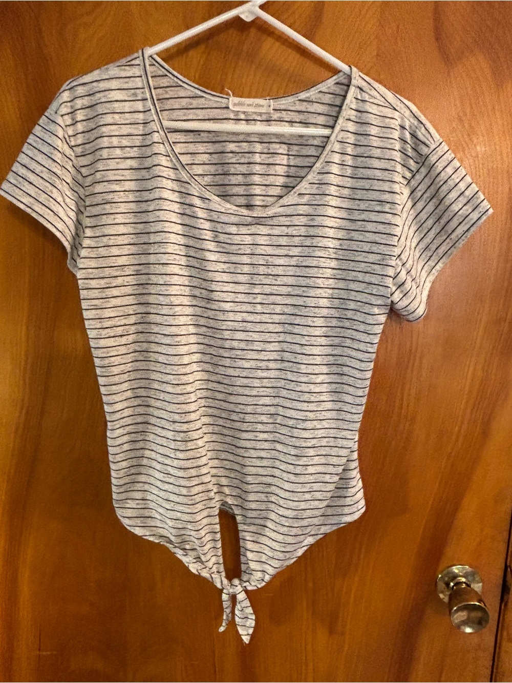 pebble and stone Striped Tie-Front Short Sleeve Tee - White & Black